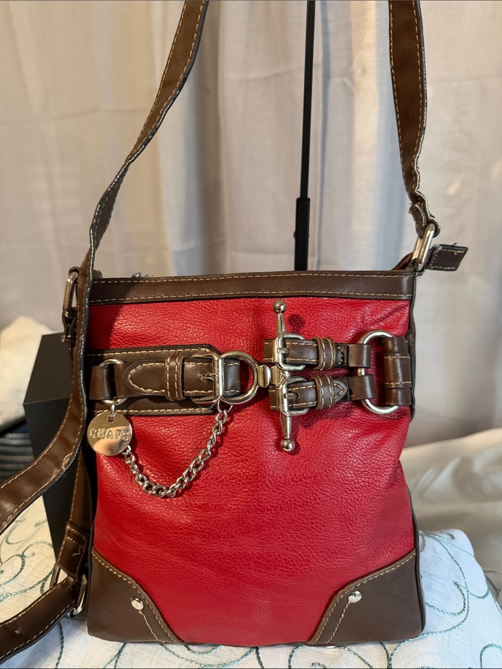 Ralph Lauren Chaps Equestrian Red and Brown Leather Crossbody